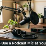 desk podcast microphone setup