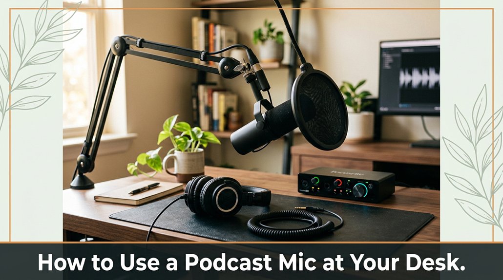 desk podcast microphone setup